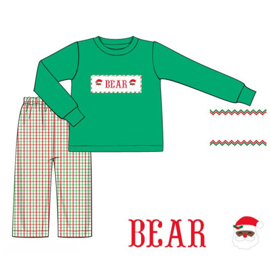 BOYS BROWN ST NICK NAME SMOCKED PANT SET
