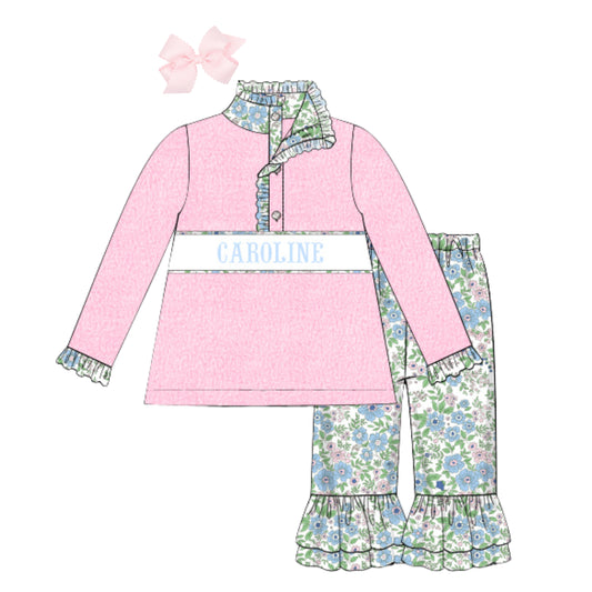 Weslie Floral Name Smocked Fleece Pant Set