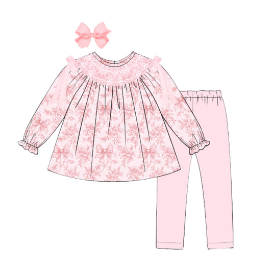 BLOOMING BOWS GEOMETRIC SMOCKED LEGGING SET
