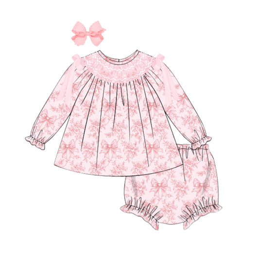 BLOOMING BOWS GEOMETRIC SMOCKED DIAPER SET