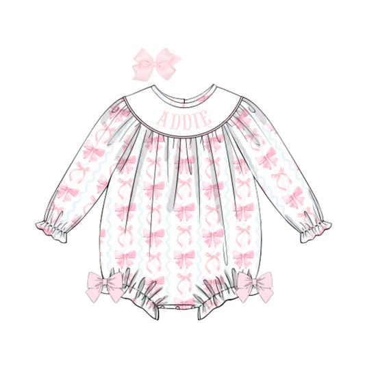 SQUIGGLE BOWS NAME SMOCKED BISHOP BUBBLE