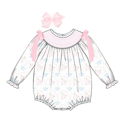 WATERCOLOR FLORAL GEOMETRIC SMOCKED BUBBLE