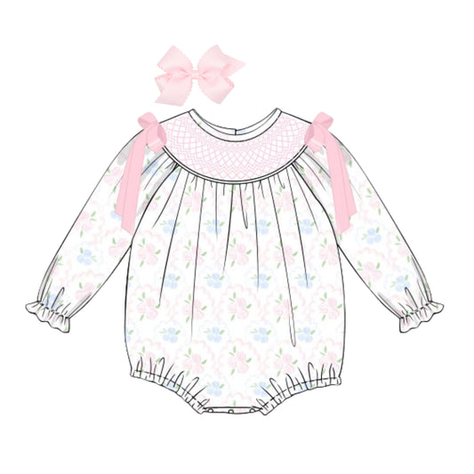 WATERCOLOR FLORAL GEOMETRIC SMOCKED BUBBLE