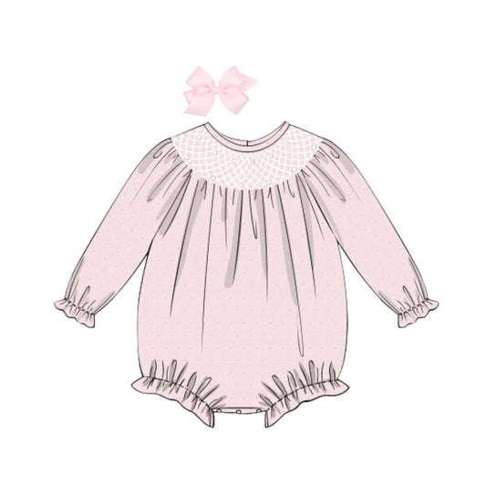 PINK SWISS DOT PEARL GEOMETRIC SMOCKED BUBBLE