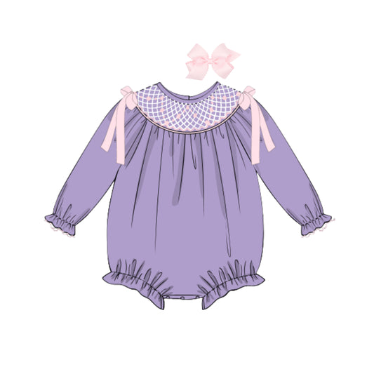 PURPLE & PINK GEOMETRIC SMOCKED BUBBLE