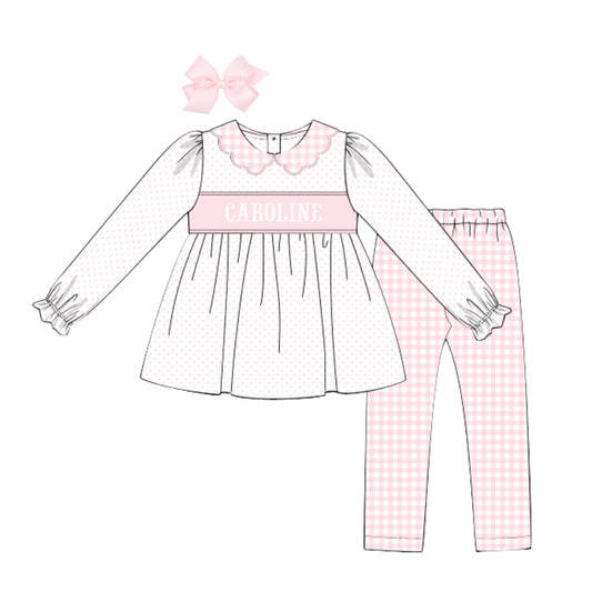 PINK BITTY DOT & GINGHAM NAME SMOCKED LEGGING SET