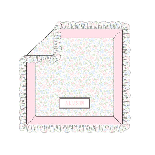 PASTEL FLORAL & BOWS NAME SMOCK TODDLER BLANKET