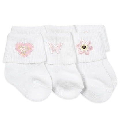 JEFFERIES BABY GIRL APPLIQUE TURN CUFF SOCKS 3 PACK
