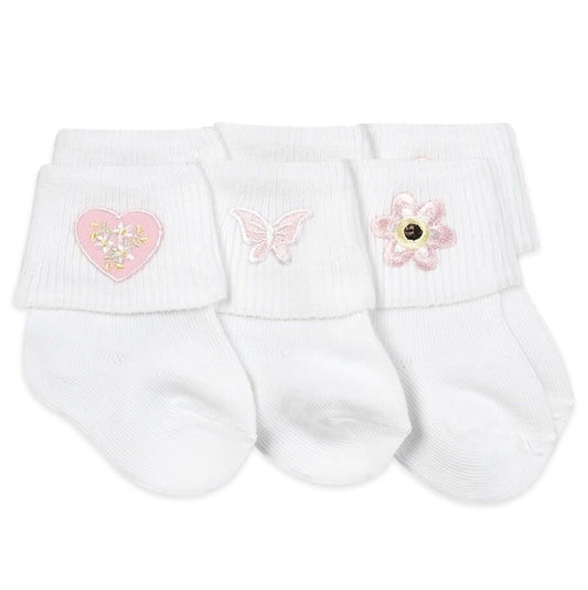 JEFFERIES BABY GIRL APPLIQUE TURN CUFF SOCKS 3 PACK