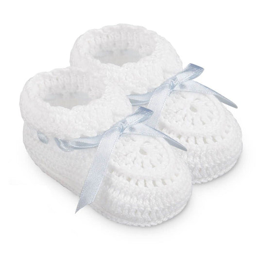 JEFFERIES NEWBORN BLUE HAND CROCHET RIBBON BOOTIES