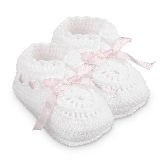 JEFFERIES NEWBORN PINK HAND CROCHET RIBBON BOOTIES