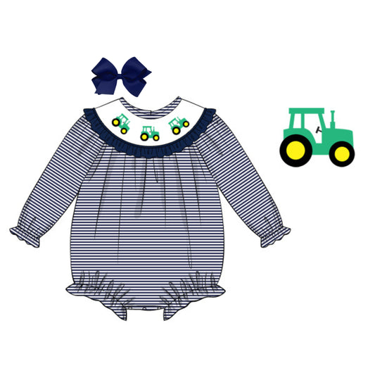 GIRLS NAVY SMOCKED TRACTORS BUBBLE
