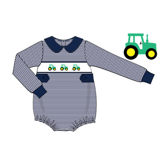 BOYS NAVY SMOCKED TRACTORS BUBBLE