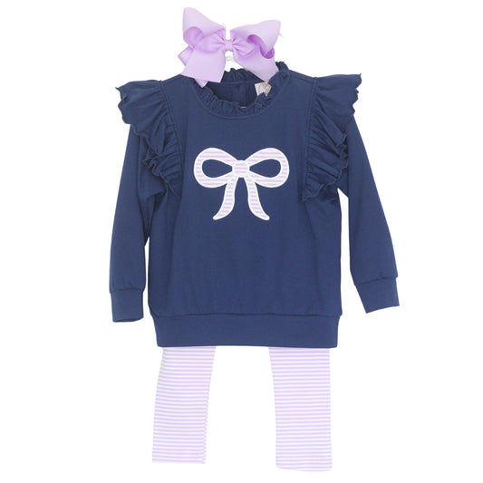 LAVENDER STRIPED BOW LEGGING SET