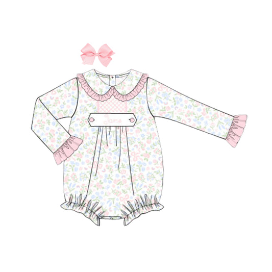 SMOCKED PASTEL FLORAL & BOWS NAME TAB BUBBLE