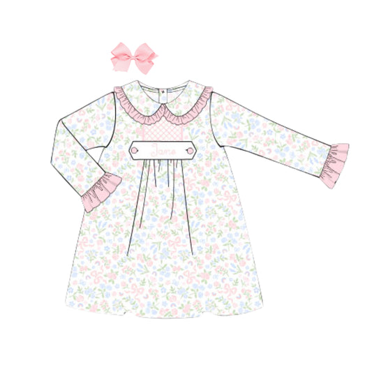 SMOCKED PASTEL FLORAL & BOWS NAME TAB DRESS