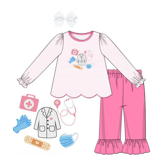 GIRLS FRENCH KNOT MEDICAL PANT SET