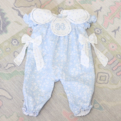 BLUE FLORAL & SWISS DOT PETAL COLLAR ROMPER