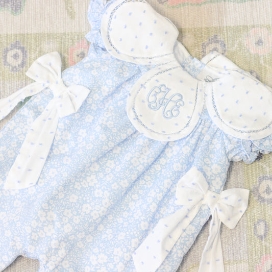 BLUE FLORAL & SWISS DOT PETAL COLLAR ROMPER
