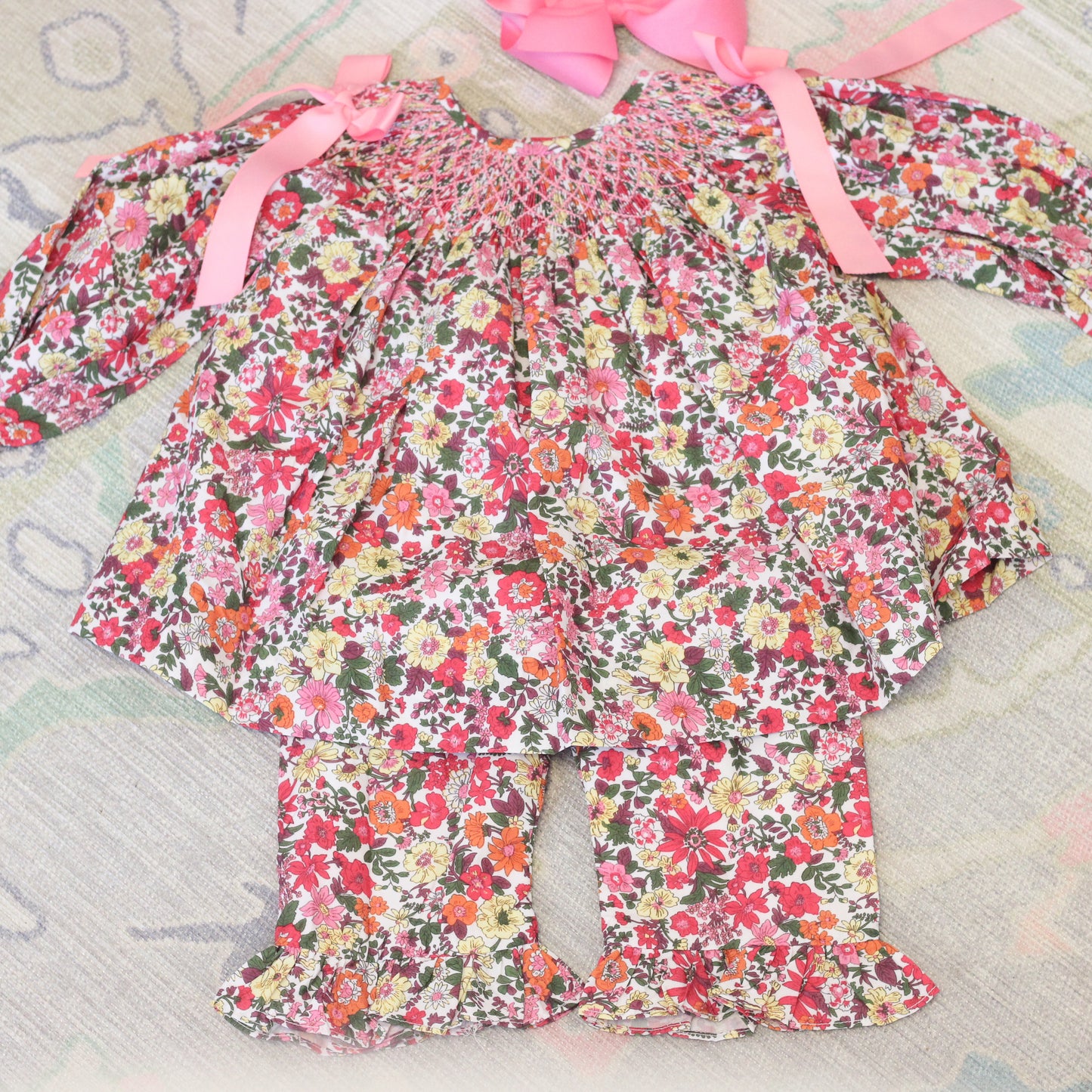 FALL FLORAL SMOCKED PANT SET