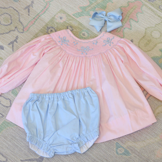 PINK & BLUE SMOCKED BOWS DIAPER SET