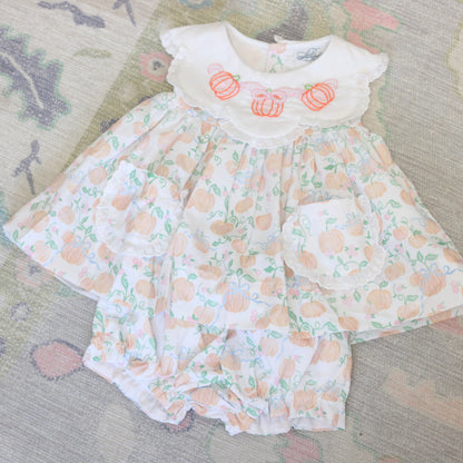 SHADOW EMBROIDERY PUMPKIN BOWS DIAPER SET
