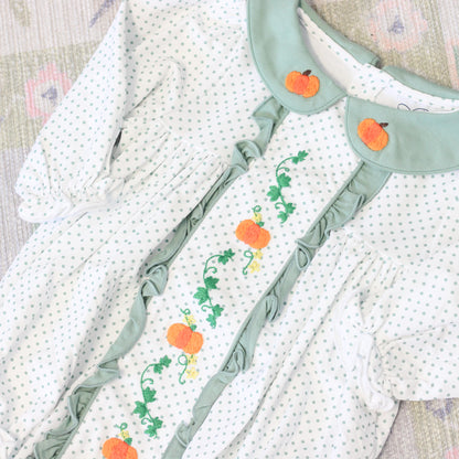 GIRLS GREEN BITTY DOT PUMPKIN VINE BUBBLE
