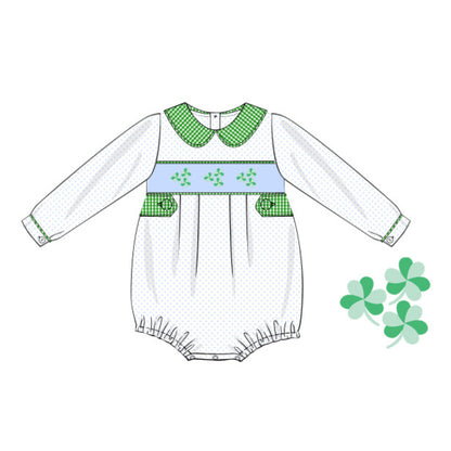 BLUE BITTY DOT SMOCKED CLOVERS BUBBLE