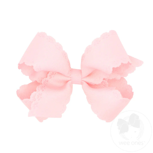 WEE ONES GROSGRAIN BOW WITH EYELET FLOWER-EMBOSSED EDGES