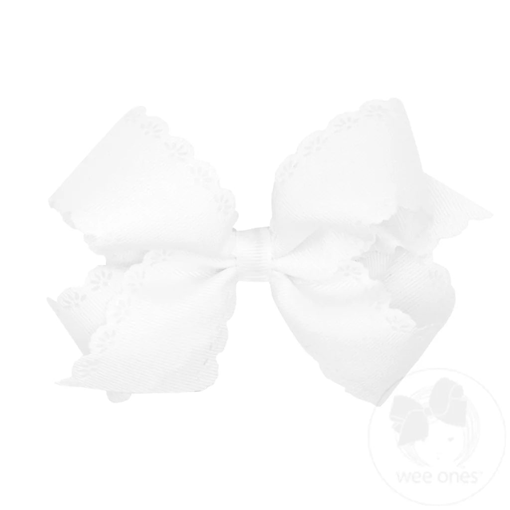 WEE ONES GROSGRAIN BOW WITH EYELET FLOWER-EMBOSSED EDGES