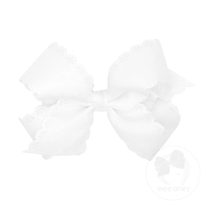 WEE ONES GROSGRAIN BOW WITH EYELET FLOWER-EMBOSSED EDGES