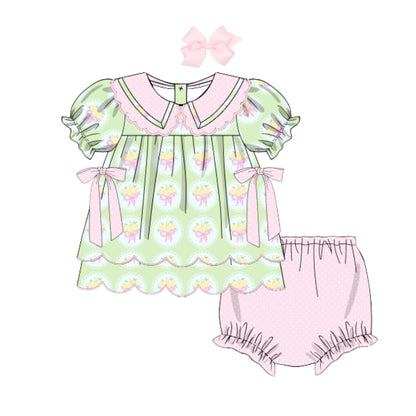 YELLOW TULIP BOUQUET SCALLOP COLLARED DIAPER SET