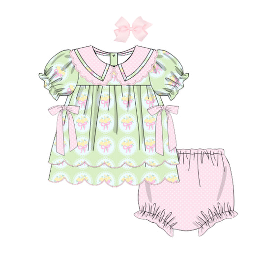 YELLOW TULIP BOUQUET SCALLOP COLLARED DIAPER SET