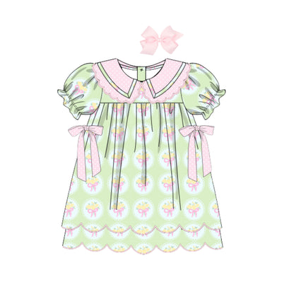YELLOW TULIP BOUQUET SCALLOP COLLARED DRESS