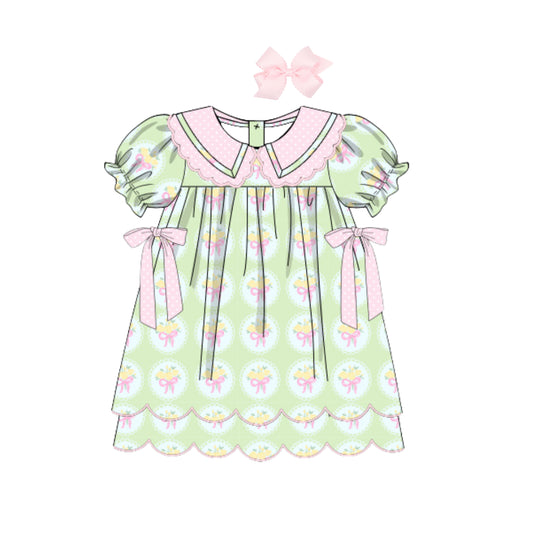 YELLOW TULIP BOUQUET SCALLOP COLLARED DRESS