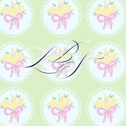 YELLOW TULIP BOUQUET SCALLOP COLLARED DIAPER SET