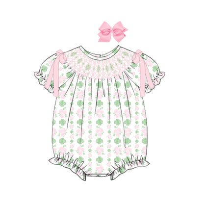 PINK SHAMROCK TRELLIS GEOMETRIC SMOCKED BUBBLE