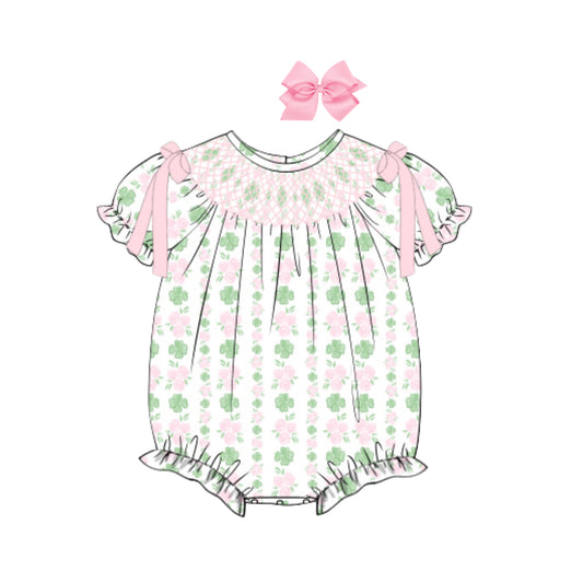 PINK SHAMROCK TRELLIS GEOMETRIC SMOCKED BUBBLE