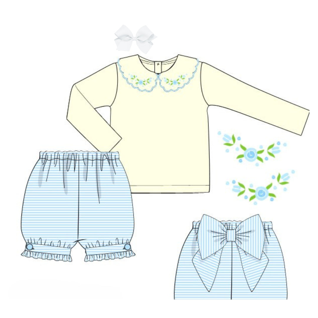 YELLOW & BLUE STRIPED BOW BLOOMER SET