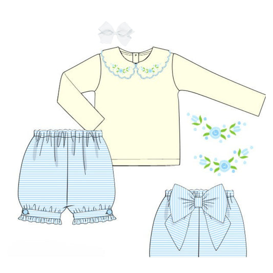 YELLOW & BLUE STRIPED BOW BLOOMER SET
