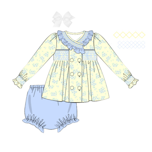 YELLOW FLORAL SMOCKED DIAPER SET