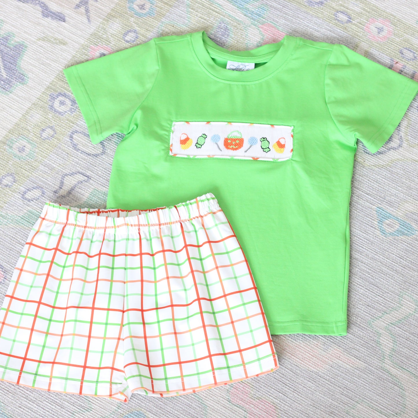 BOYS SMOCKED HALLOWEEN CANDY SHORT SET