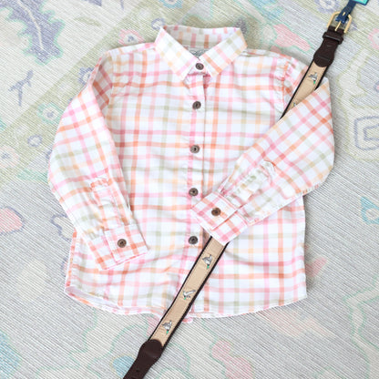 BOYS GIVE THANKS PLAID BUTTON UP