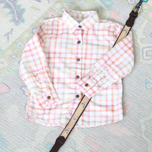 BOYS GIVE THANKS PLAID BUTTON UP
