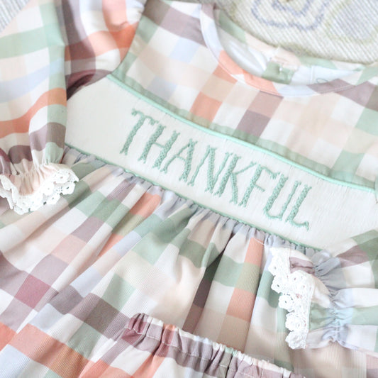 GIRLS FALL PLAID THANKFUL SMOCKED DIAPER SET