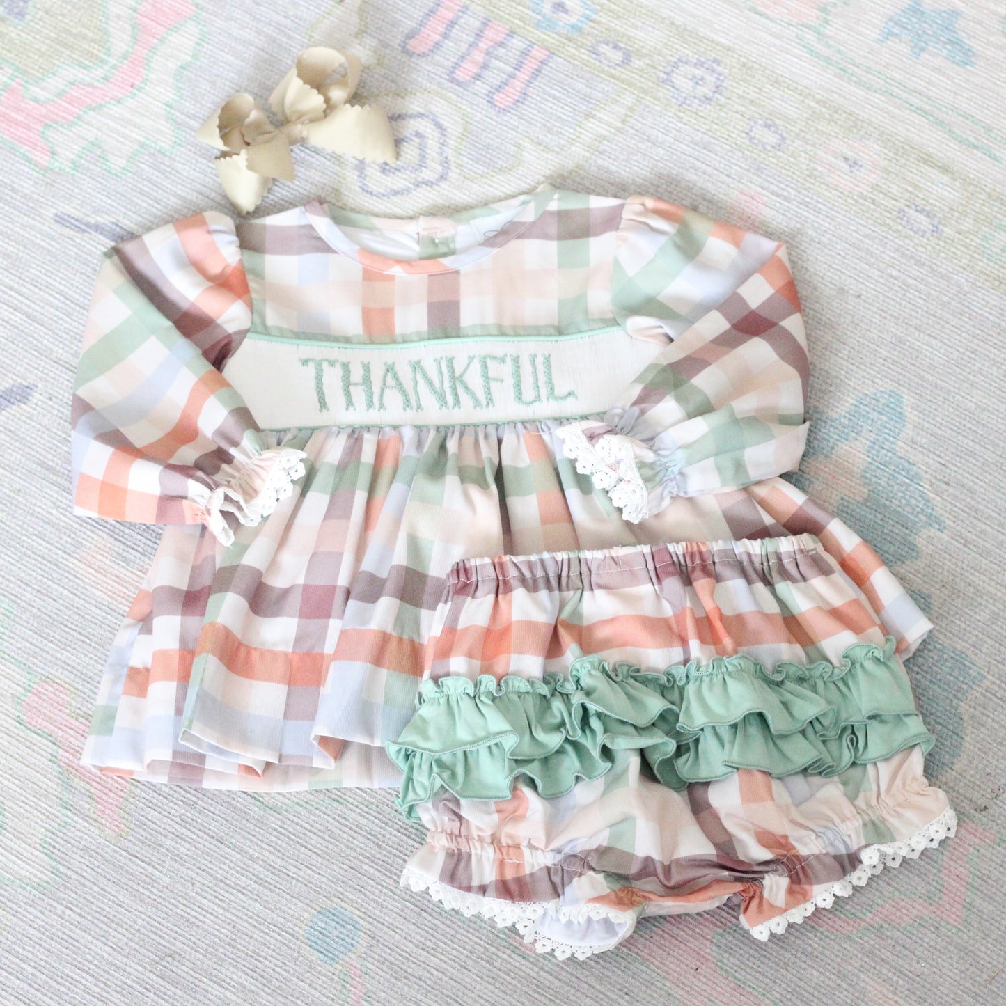 GIRLS FALL PLAID THANKFUL SMOCKED DIAPER SET
