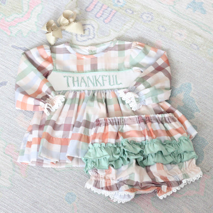 GIRLS FALL PLAID THANKFUL SMOCKED DIAPER SET