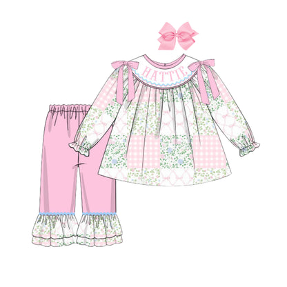PALMER PATCHWORK NAME SMOCKED BISHOP PANT SET