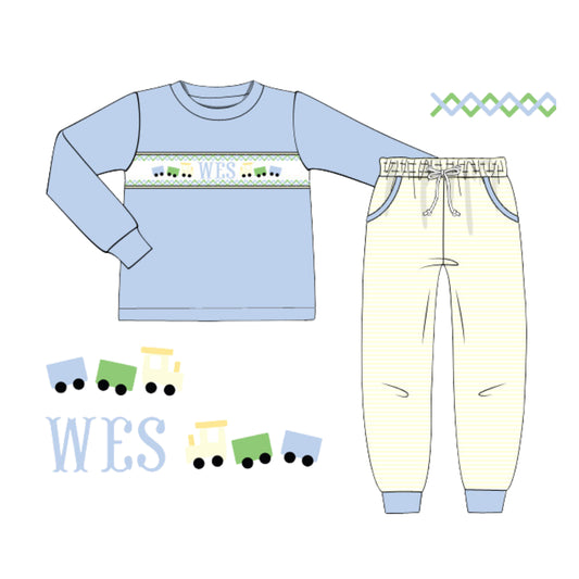 SMOCKED TRAINS NAME SMOCKED JOGGER SET
