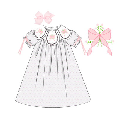 SWISS DOT SHADOW EMBROIDERED BOW PETAL COLLAR DRESS